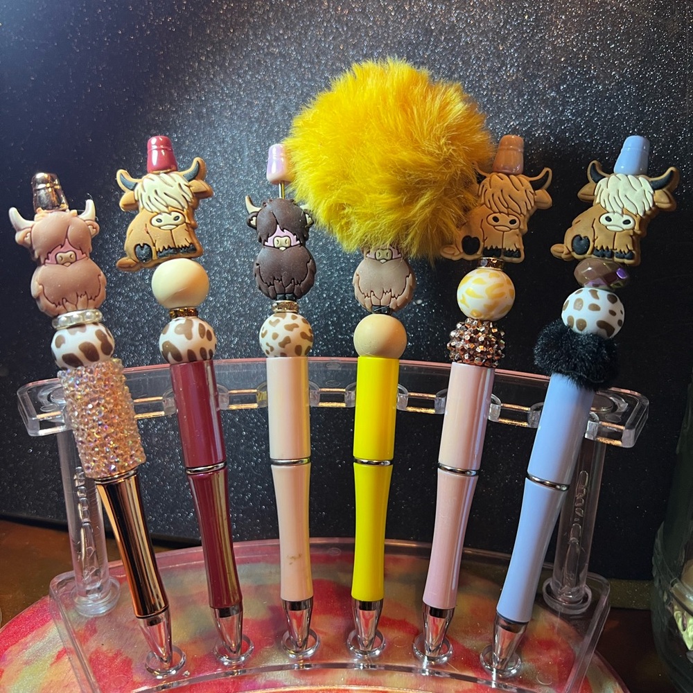 Handcrafted Cow-Themed Pens Set - Multicolor